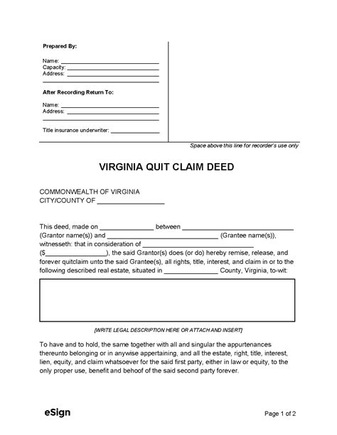 Get Free Virginia Quit Claim Deed Form Instantly