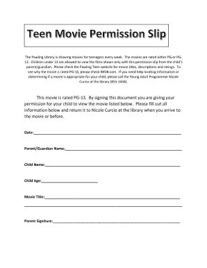 Get Pg-13 Movie Permission Form For Students Easily