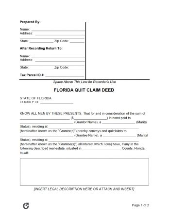 Get Your Free Florida Quit Claim Deed Form Now