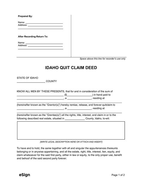 Get Your Free Idaho Quit Claim Deed Form Here