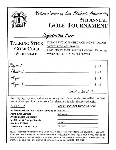 Golf Tournament Registration Form Template Download