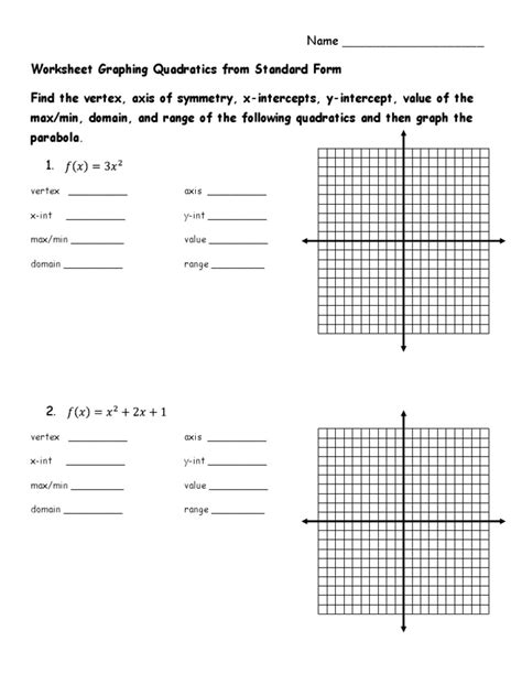 Graphing Quadratics From Standard Form Made Easy With Worksheets