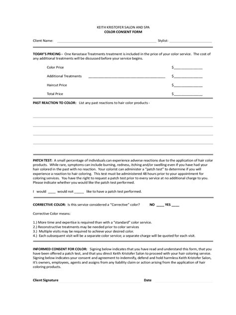 Hair Color Consent Form Template Download Now