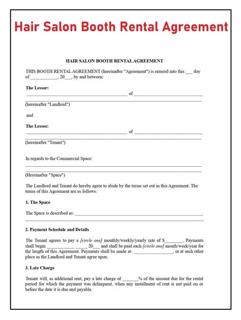 Hair Salon Booth Rental Agreement Form Template