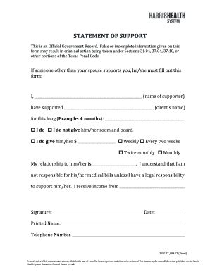 Harris Health System Statement Of Support Form