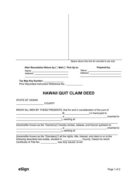 Hawaii Quit Claim Deed Form Guide