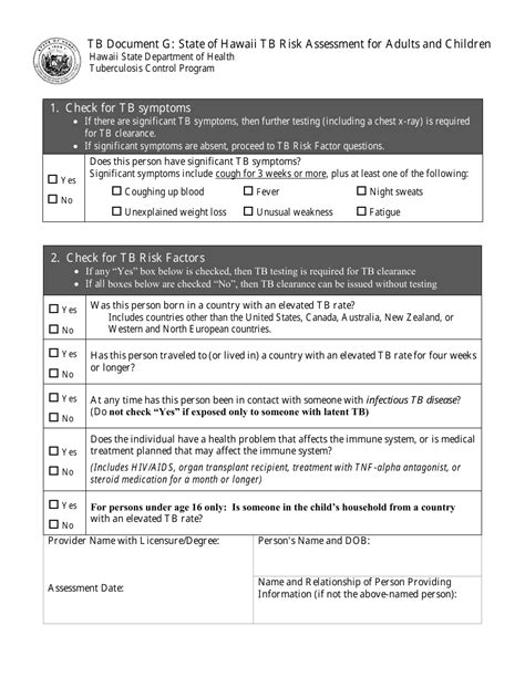 Hawaii Tb Clearance Form Requirements And Guidelines