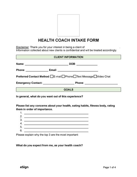 Health Coach Intake Form Template Guide