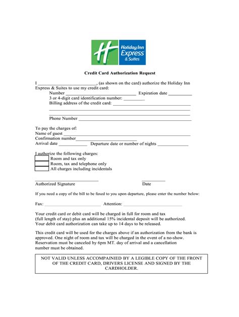 Holiday Inn Credit Card Authorization Form Requirements