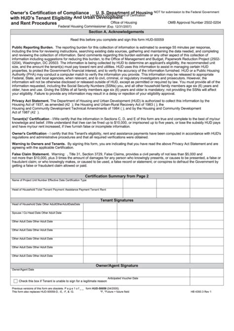 Hud 50059 Form: A Comprehensive Guide For Applicants