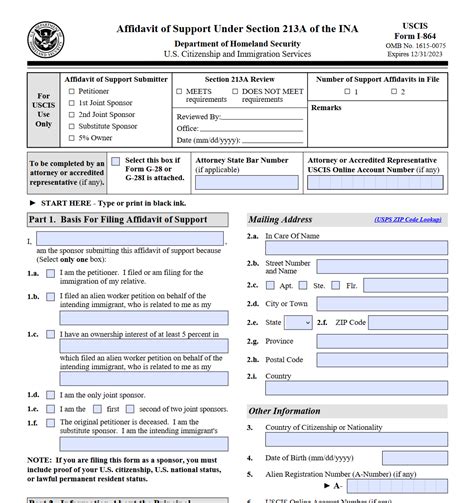 I-864 Form Example: Sponsorship For Immigration Purposes