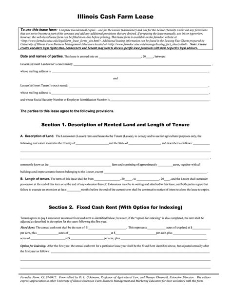 Illinois Cash Farm Lease Short Form Essentials