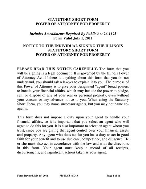 Illinois Short Form Power Of Attorney For Property