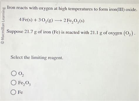 Iron Reacts With Oxygen To Form Iron Iii Oxide