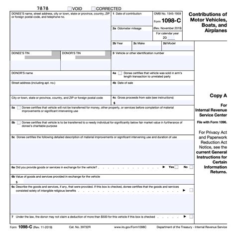 Irs Form 1098-C Printable For Vehicle Donations