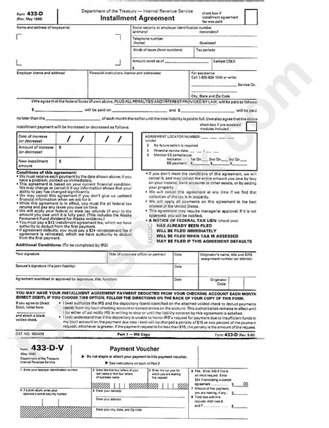 Irs Form 433-D Fillable: Instalment Agreement Application