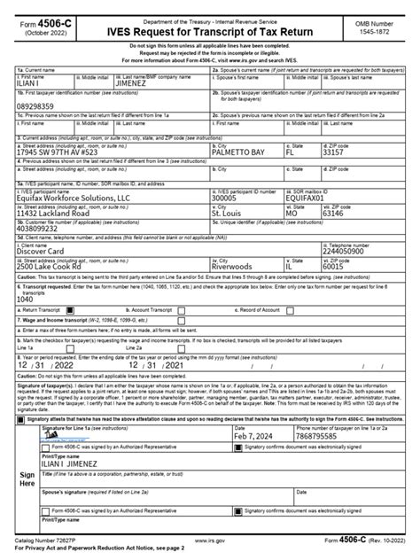 Irs Form 4506-C For Discover Card Applicants