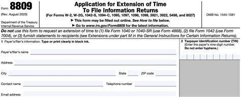 Irs Form 8809: Automatic Extension Of Time To File