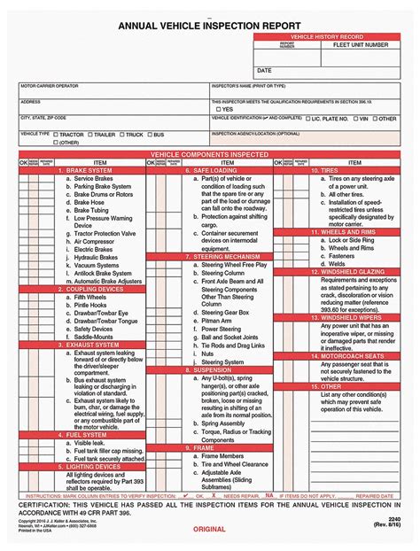 Jj Keller Annual Vehicle Inspection Form And Label Guide