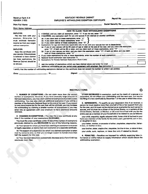 Kentucky Form K-4: Employees Withholding Certificate Guide