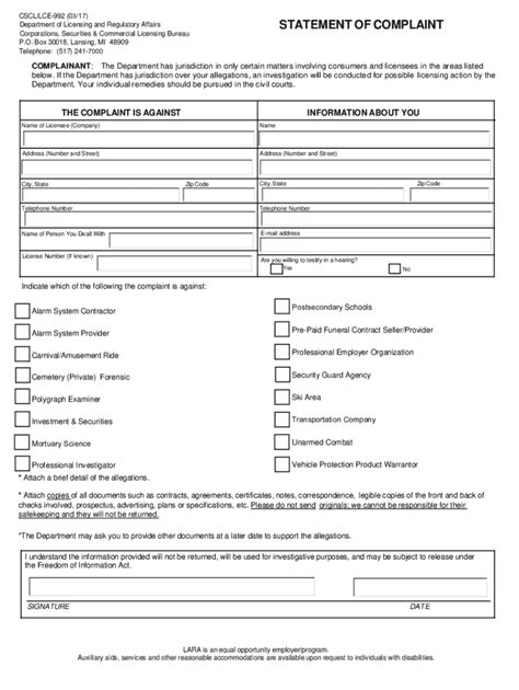 Lara Complaint Form: File A Complaint In Michigan