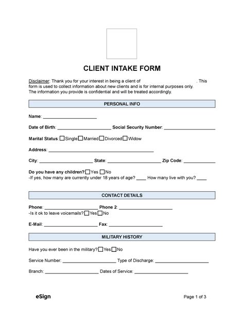 Legal Client Intake Form Template Free Download