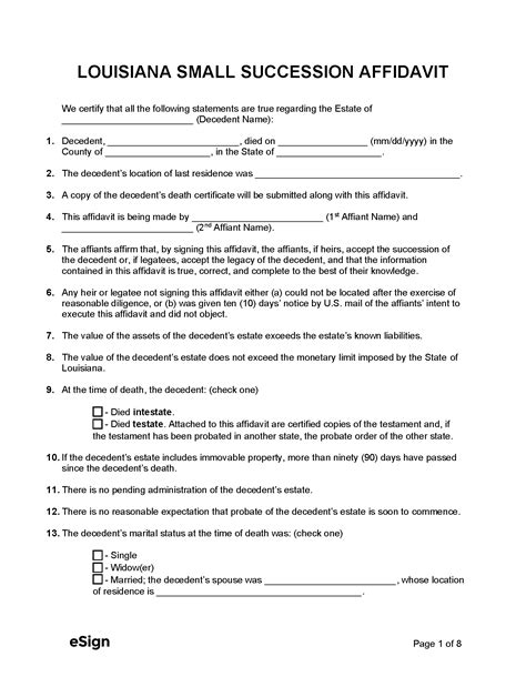 Louisiana Affidavit Of Small Succession Form: A Simple Guide