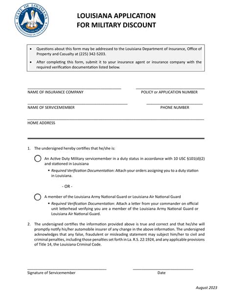 Louisiana Auto Insurance Military Discount Form