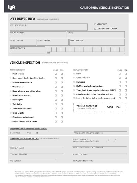 Lyft California Inspection Form Requirements And Guide