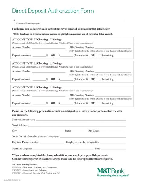 M&T Bank Direct Deposit Form Download And Instructions