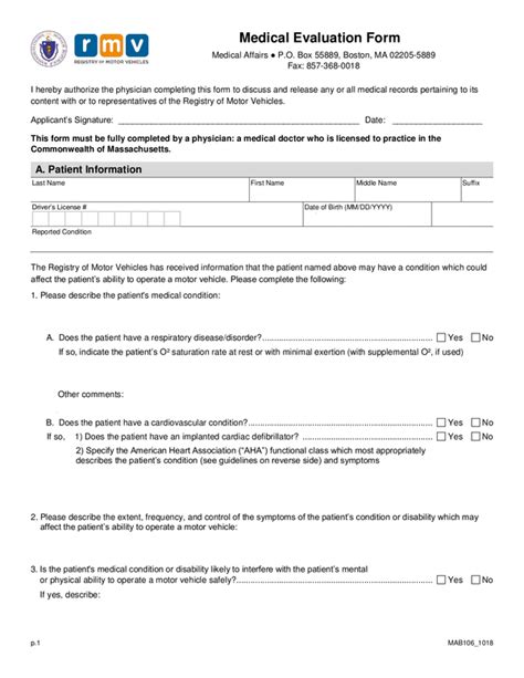 Ma Rmv Medical Evaluation Form Requirements And Guidance