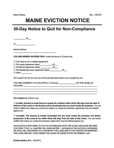 Maine 30 Day Notice To Quit Form Made Easy