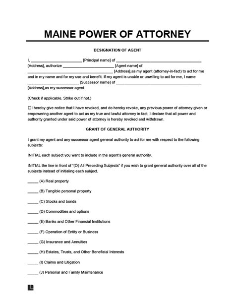 Maine Power Of Attorney Form Free Download Available