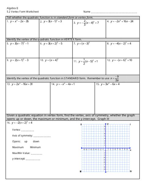 Master Algebra 2 With 10 Essential Vertex Form Worksheets