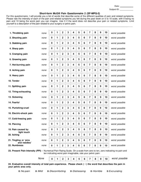 Mcgill Pain Questionnaire Short Form: Assessing Pain Effectively