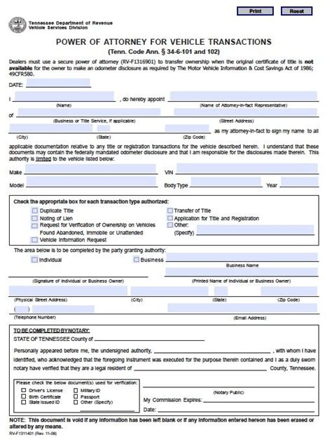 Memphis Tn Power Of Attorney Form: A Guide