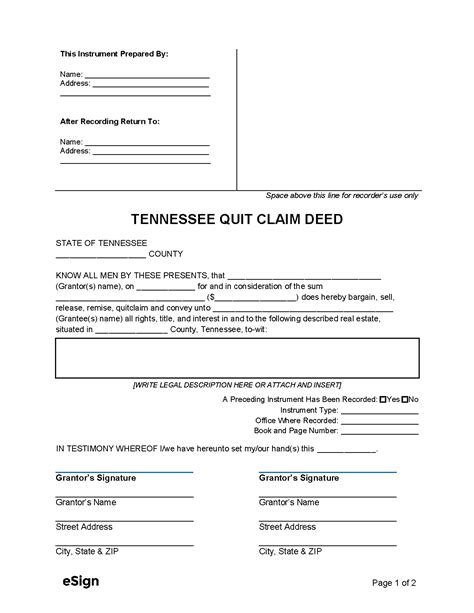 Memphis Tn Quit Claim Deed Form Guide