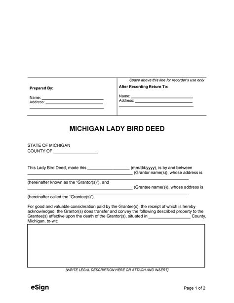 Michigan Lady Bird Deed Form: A Guide To Property Transfer