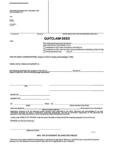 Michigan Quit Claim Deed Blank Form Template