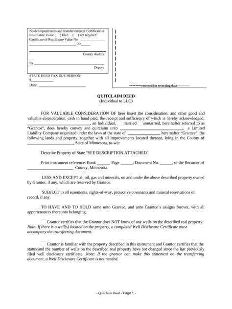 Minnesota Quick Claim Deed Form: A Simple Transfer Solution