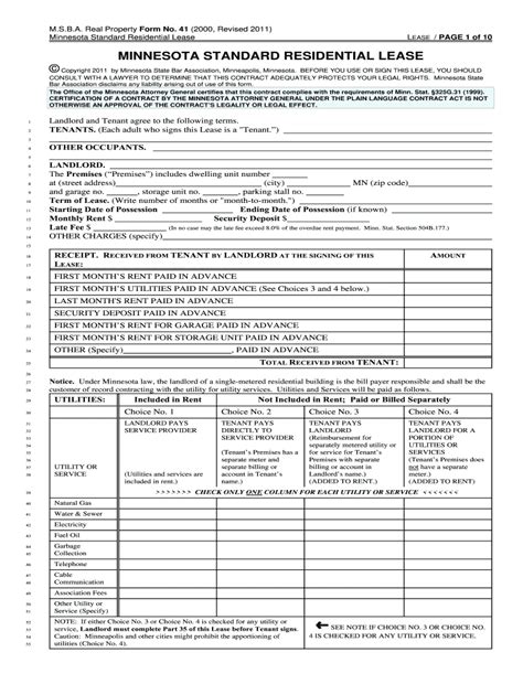 Minnesota Standard Residential Lease Form No 41 Explained