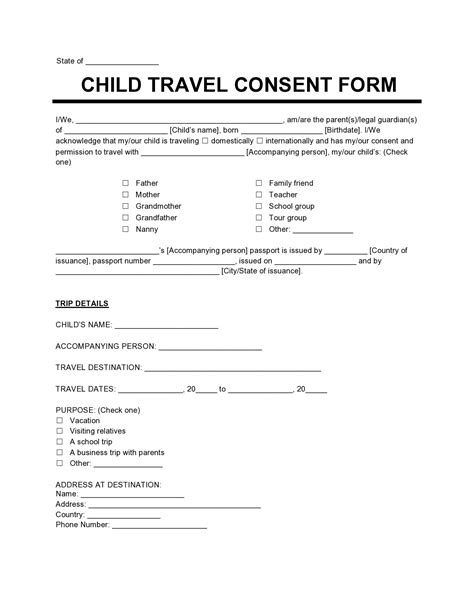 Minor Travel Consent Form Template For Parents