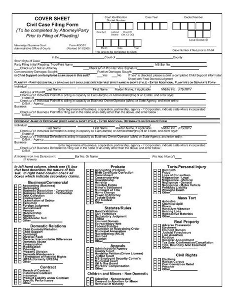 Mississippi Civil Case Filing Forms: A Step-By-Step Guide