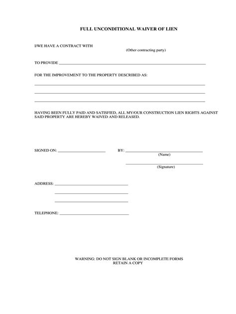 Missouri Blank Lien Waiver Form: Download And Fill Instantly