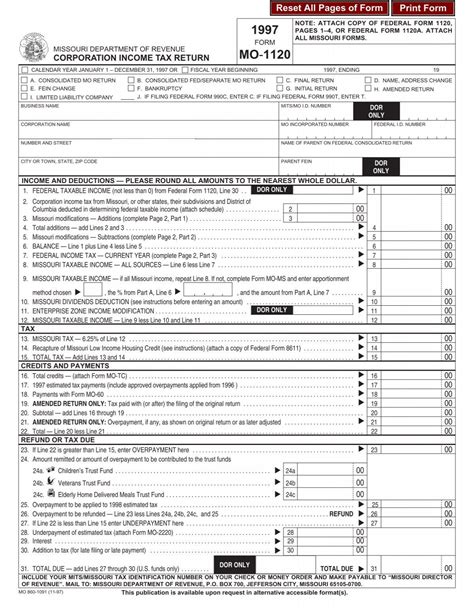 Missouri Corporate Income Tax Return Form Mo-1120 Guide