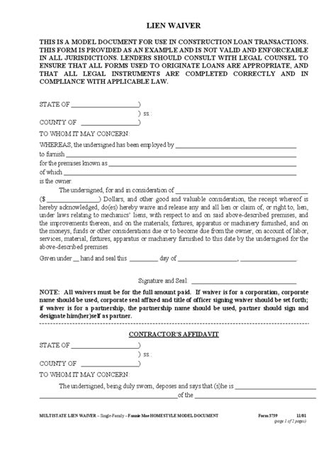 Missouri Free Lien Waiver Form And Download