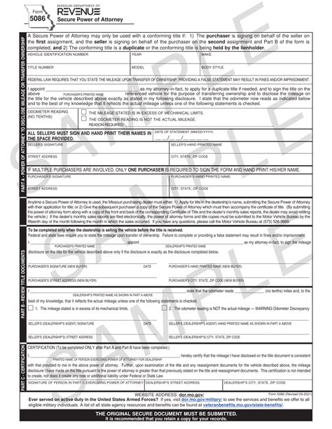 Missouri Power Of Attorney Form 5086: Download And Guide