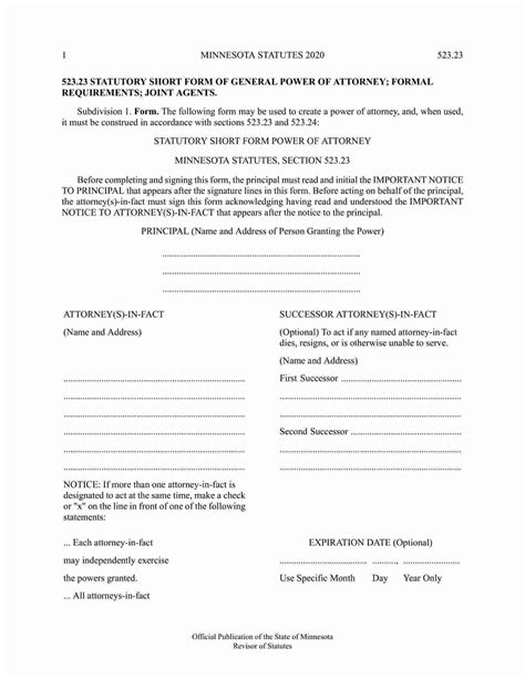 Mn Short Form Power Of Attorney Fillable Template