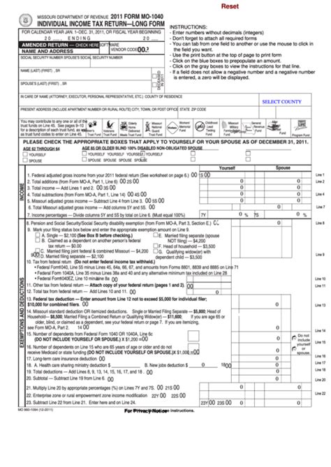 Mo 1040 Tax Form Filing Guide And Instructions