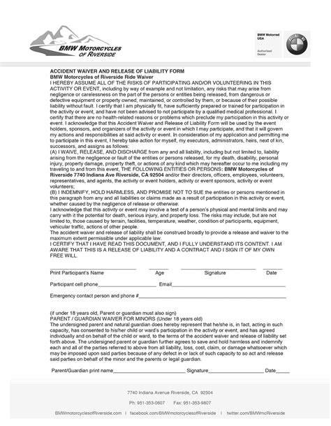 Motorcycle Ride Waiver Form For Safe Group Rides